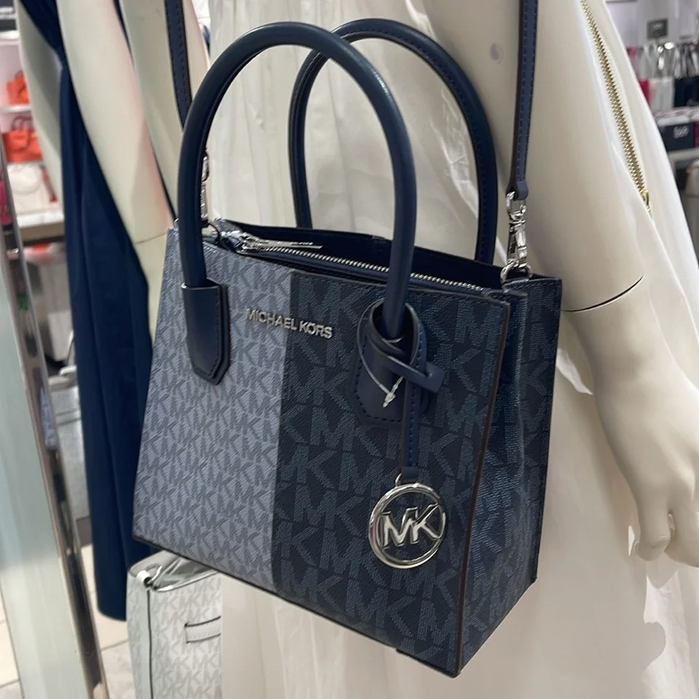 Michael Kors Mercer Medium Two-Tone Logo Crossbody Messenger Navy Multi NWT